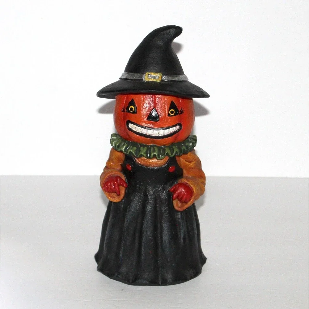 Halloween Figure Pumpkin man black dress witch hat creepy